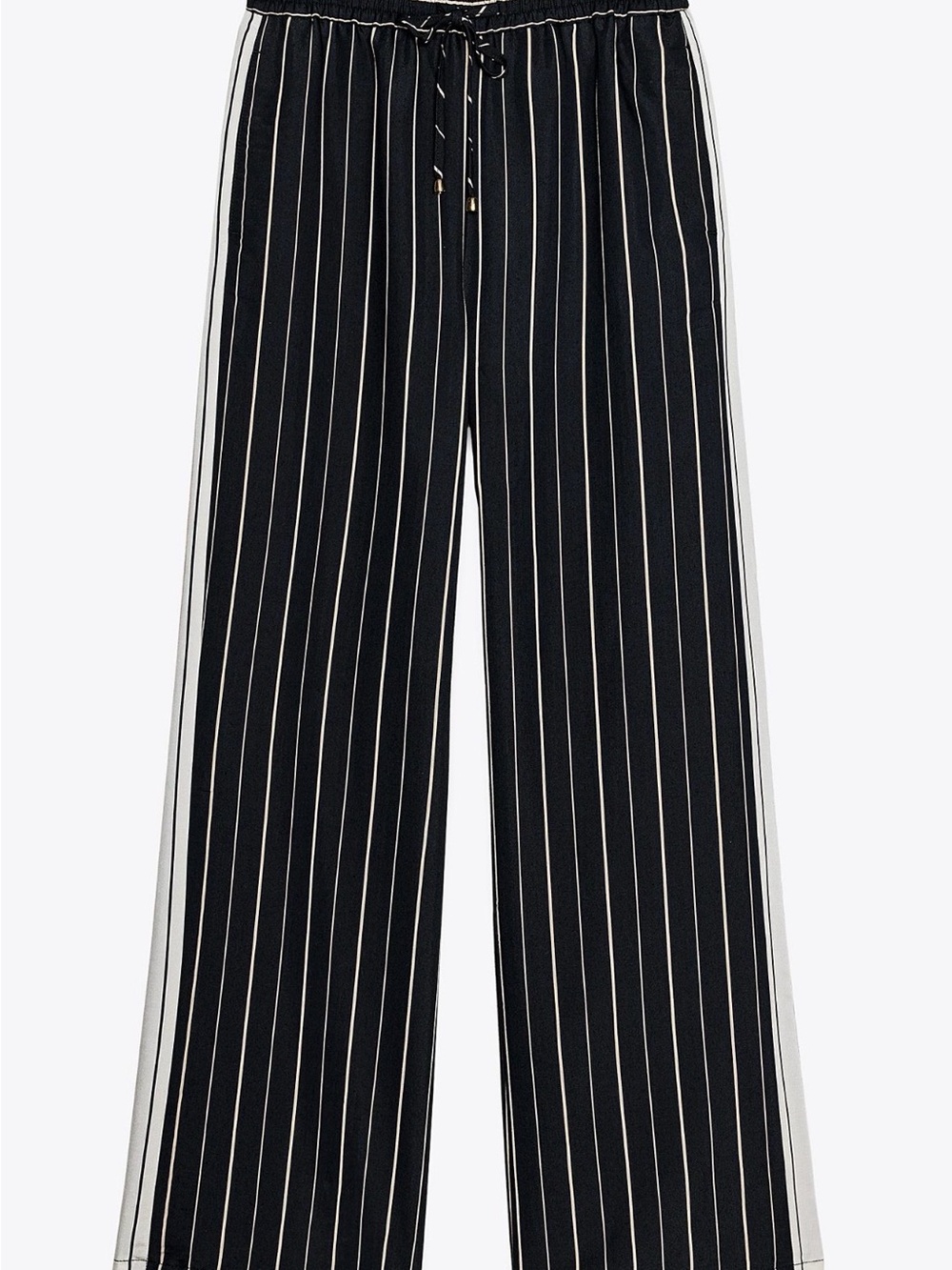Zara Black Pinstripe Wide-Leg Pants with Cream Side Stripe